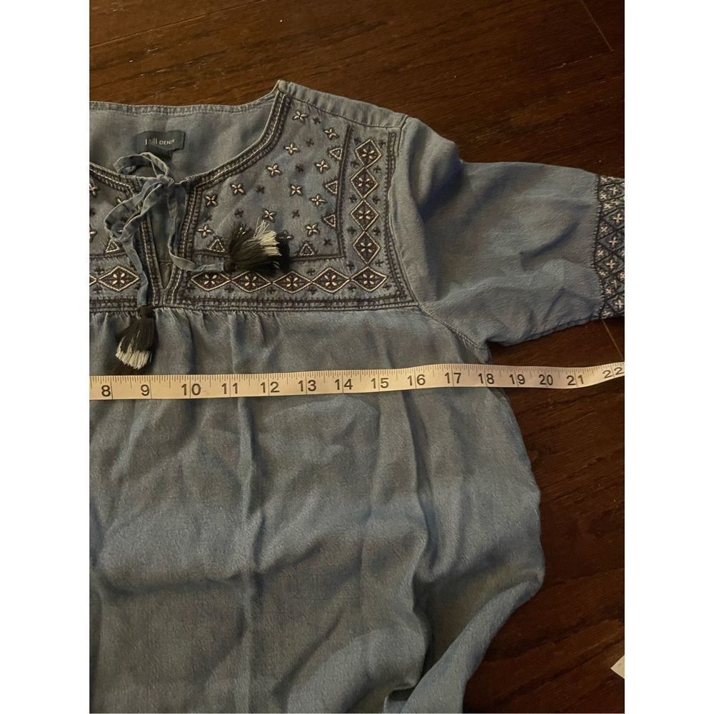 J Jill‎ denim embroidered peasant boho chambray mini dress size xs - Picture 4 of 8